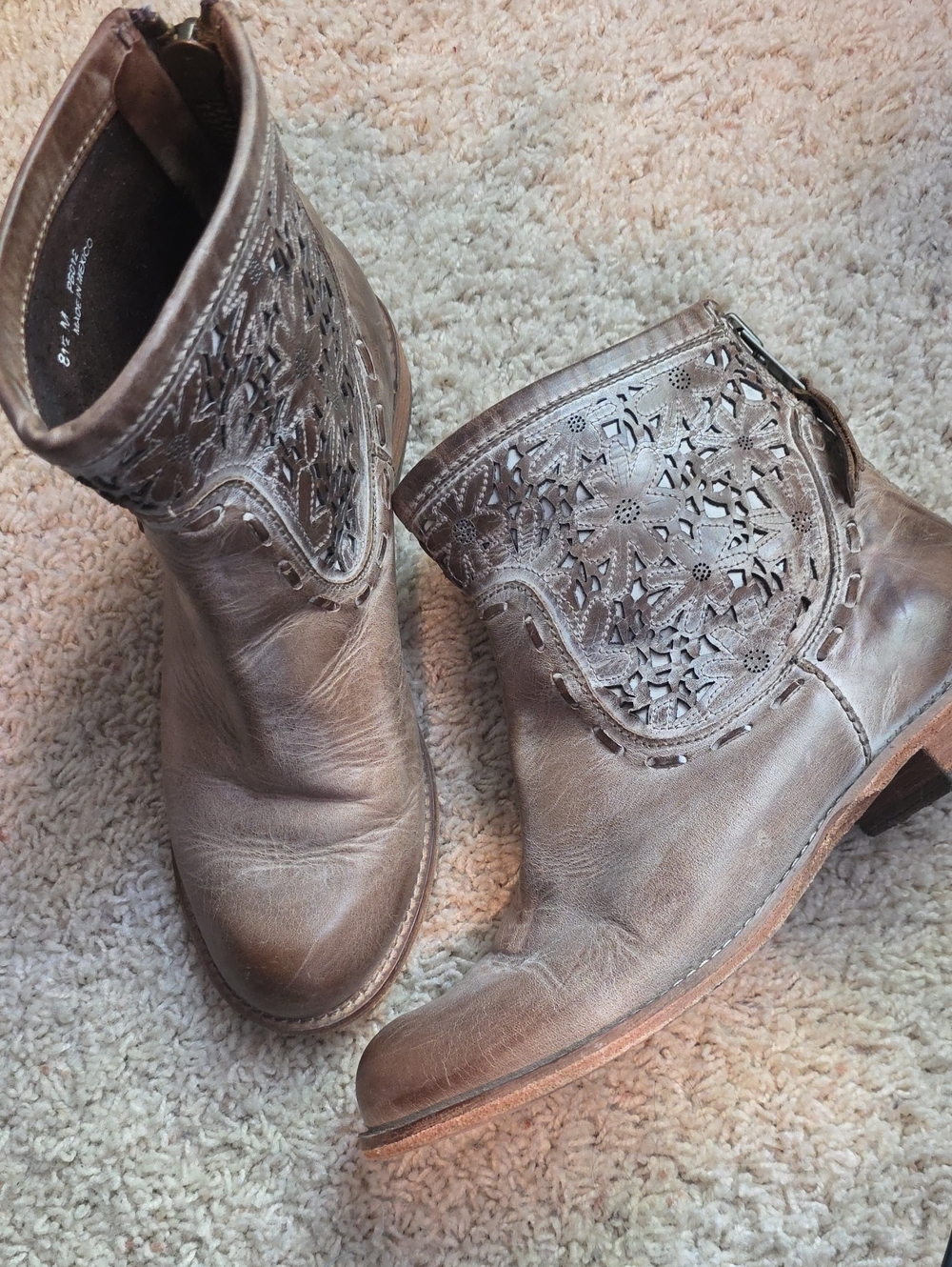 Corral Brown Laser-Cut Leather Ankle Booties Size 8.5